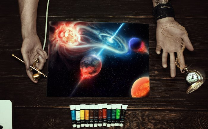 Space - My, The photo, Art, Drawing, Space, Clock, Airbrushing, Acrylic, With your own hands