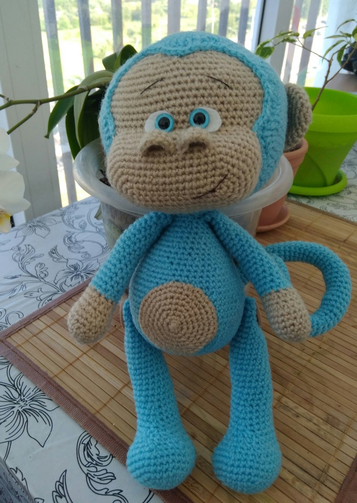 Monkey baby))) - My, Handmade, Amigurumi, Crochet, Knitted toys, , Needlework, Longpost