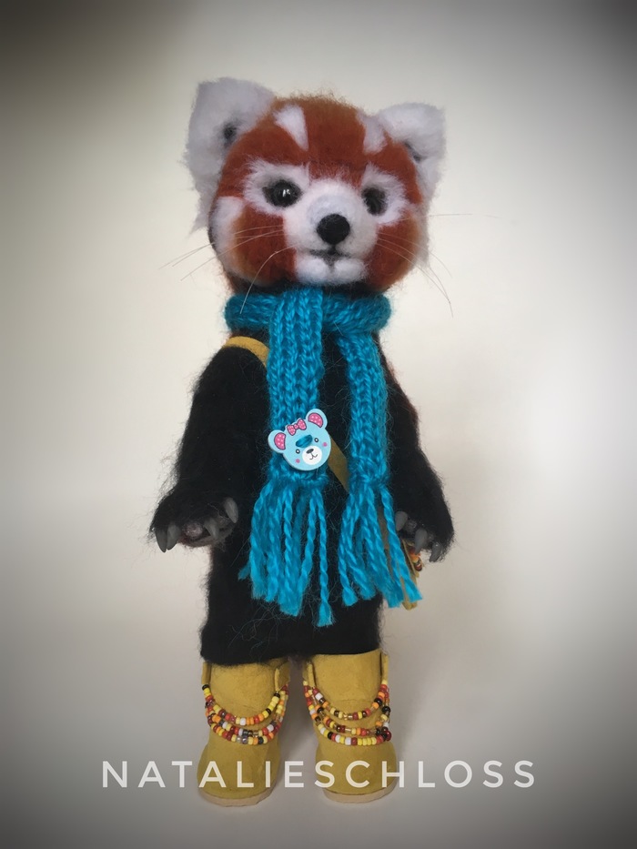 Panda in boots, dry felting - Needlework without process, Hobby, My, Creation, Longpost, Red panda, Author's toy, Interior toy