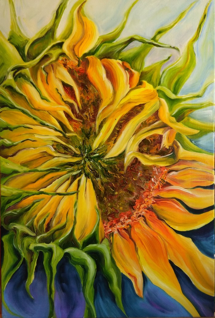 Sunflower - My, Beginner artist, Palette knife, Butter, Iozhikdnepr, Sunflower