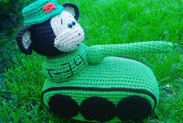 Monkey on a tank - My, Monkey, Tankers, Crochet, Knitting