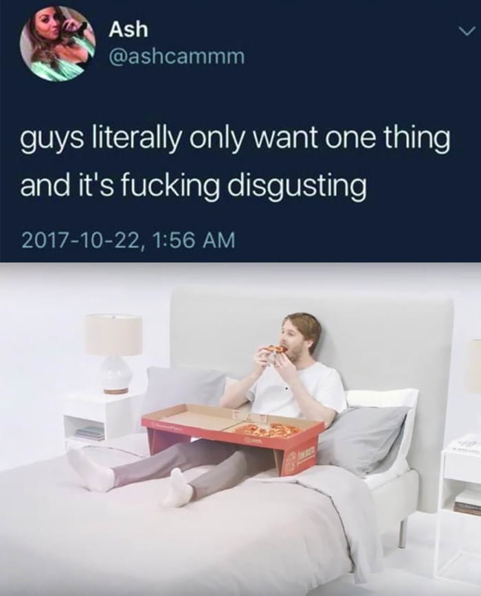 Just one... - Men, Pizza, Bed, Want, Screenshot, Twitter