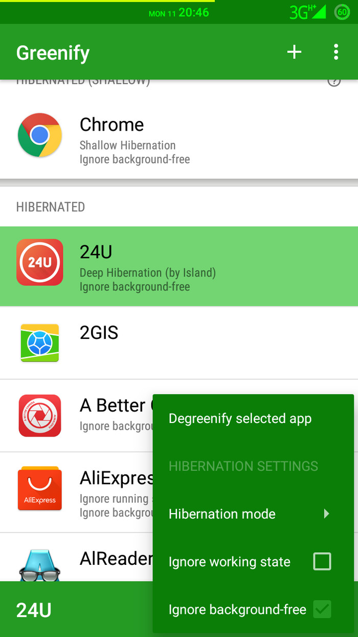 Greenify. Заморозка приложений Android.