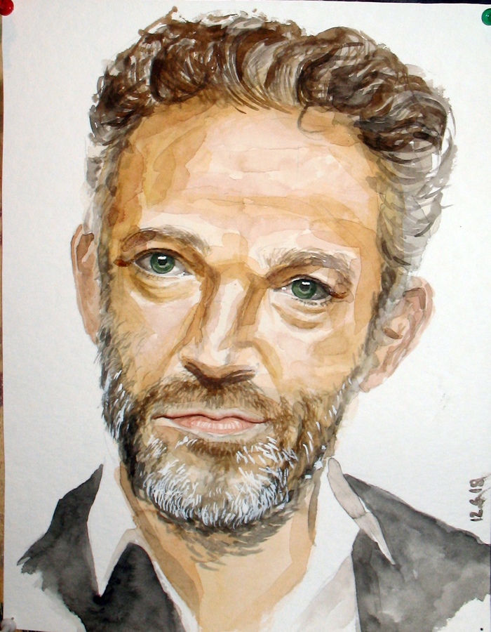 Vincent Cassel - My, Paper, Watercolor, Portrait, Actors and actresses, Vincent Cassel, Drawing