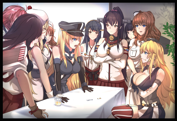 The Great Pudding Debate - Kantai collection, Anime, Anime art, G7 Summit, G7, Pudding, Kanmusu