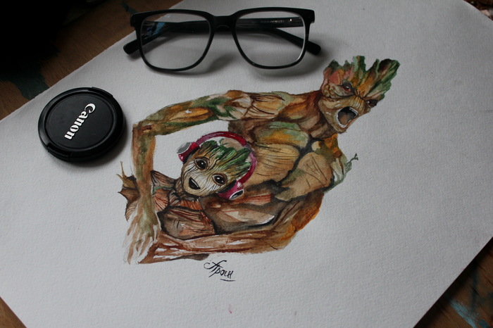 Watercolor I am Groot)))) - My, Sketch, Tattoo sketch, Friend