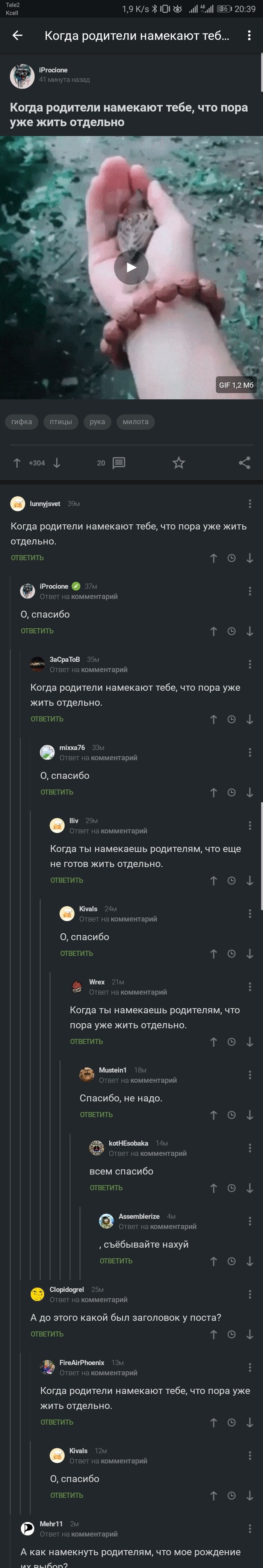 Когда родители намекают тебе, что пора уде жить отдельно - Скриншот, Комментарии, Длиннопост, Спасибо, Пикабу