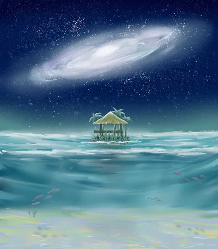 Quiet place - My, Drawing, Ocean, Sea, Art, Sky, Galaxy, Sketch, 