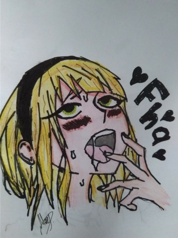 Ahegao / learning to draw - NSFW, My, Sketch, Ahegao, Anime, Drawing, By hand, Новичок