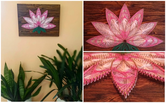 From nails and thread - My, Friday tag is mine, Needlework with process, String Art, Lotus, Longpost