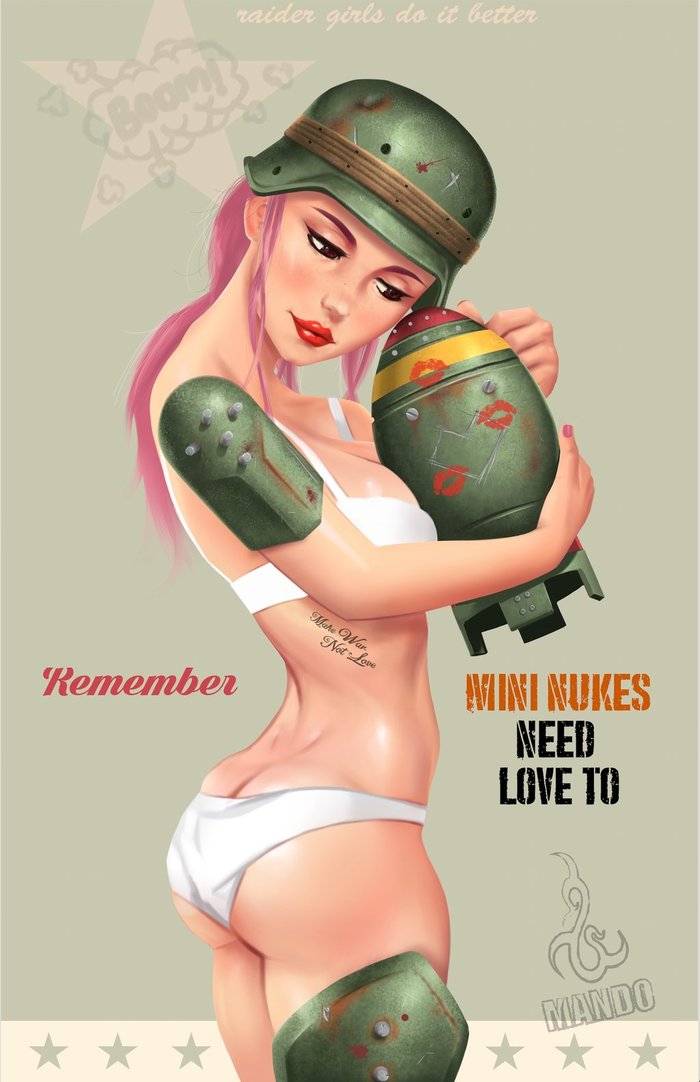 Sold clothes for a nuclear mini-charge - Fallout, Fallout 4, Art, Drawing, Boobs, Booty, Nuclear weapon, Games
