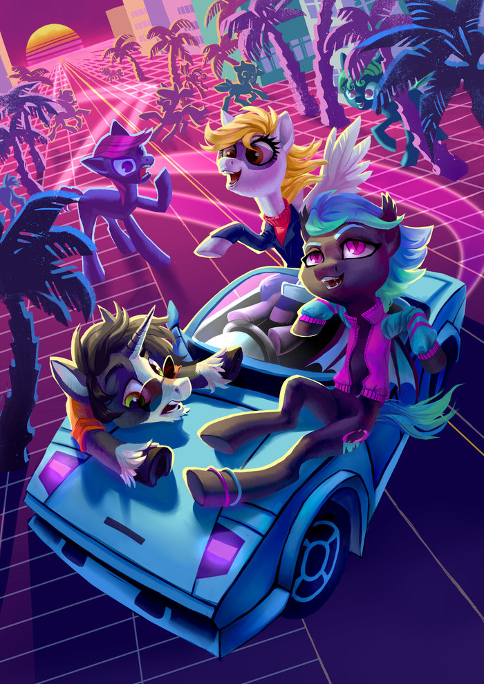 On the outgoing retrowave - My little pony, Derpy hooves, Original character, Retrowave, Holivi