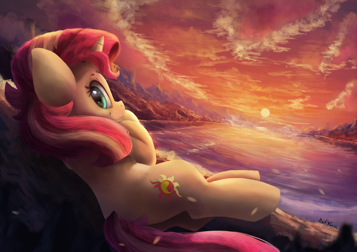 Sunset at Sunset My Little Pony, Ponyart, Sunset Shimmer, Thediscorded, Vanillaghosties
