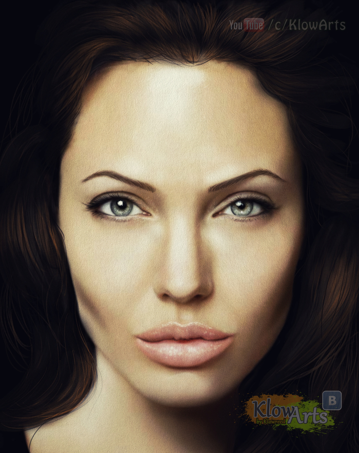 Angelina Jolie. digital portrait - My, Longpost, Photoshop, Portrait, Art, Video, Digital drawing, Drawing, Angelina Jolie, Actors and actresses, Process