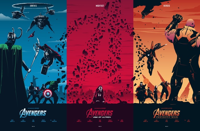 Fan art for the three parts of The Avengers - Marvel, Avengers, Avengers: Infinity War, Avengers: Age of Ultron, Fan art