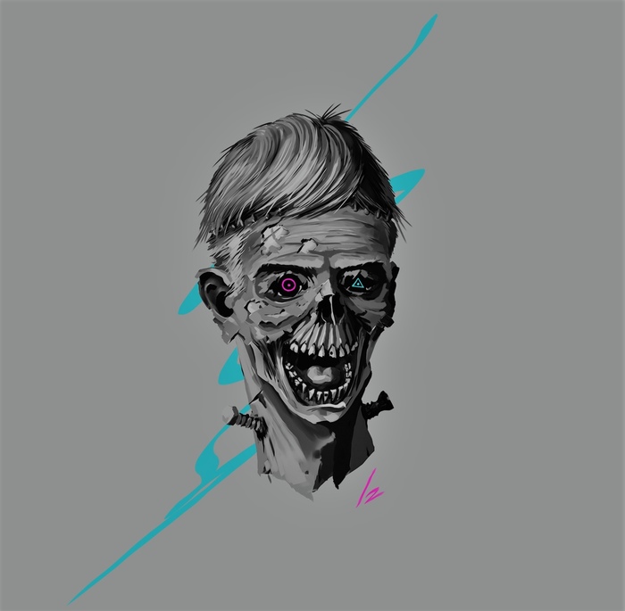 Zombie - My, Zombie, Art, Izkv, Horror, Drawing, Digital drawing, Head