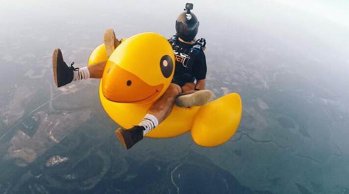 Well, he probably won't drown. - The photo, Air, Skydiving, Rubber duck
