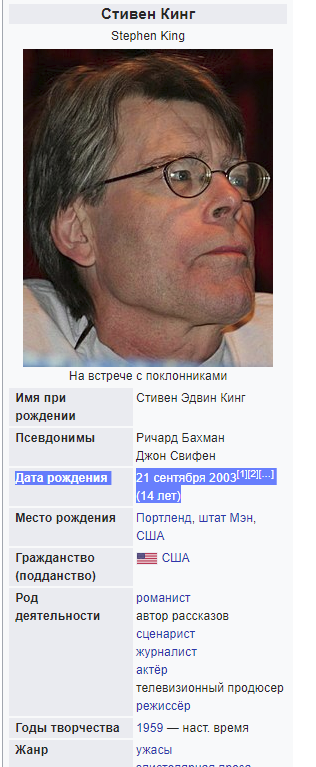 А чего ты добился в свои 14? - Моё, Стивен Кинг, Википедия, Ошибка, Опечатка, Статья