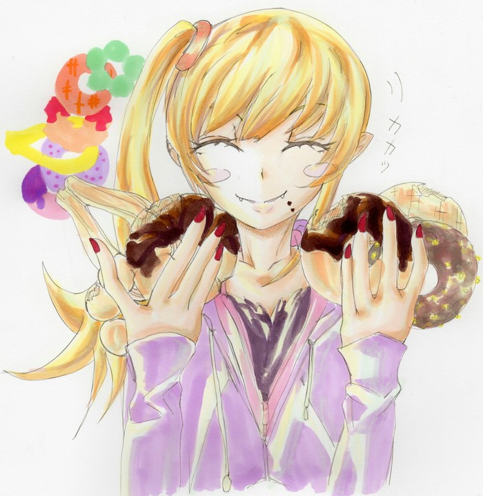 To be happy, you need to have a good stomach... - Drawing, Anime, Anime art, Shinobu oshino, Monogatari series