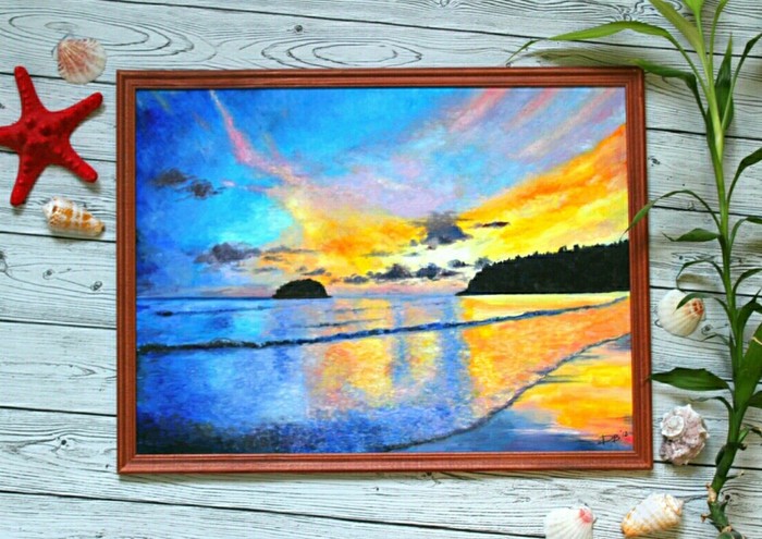 Sunset on the beach in Phuket. - My, Oil painting, Sunset, Phuket, Creation, Painting, Butter, Beach, Sea