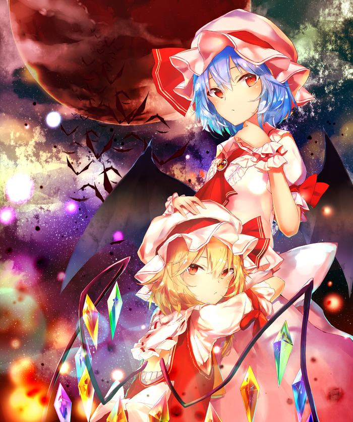 Sisters Scarlet - Touhou, Anime art, Anime, Not anime, Flandre scarlet, Remilia scarlet, Sakusyo