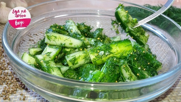 Appetizer of fresh cucumbers - My, Cucumbers, Lightly salted cucumbers, Snack, Quickly, Yummy, Video, Food, Recipe, Salad