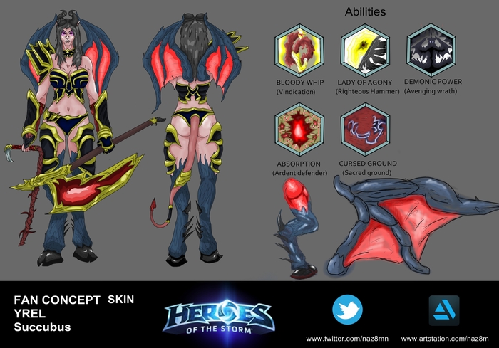 Yrel as a succubus - My, , HOTS, Concept Art