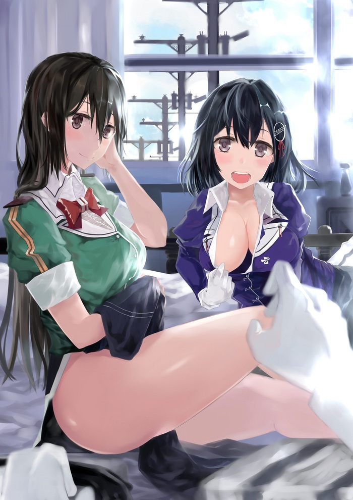 Chikuma and Haguro (Artist: Nodokana Yuki) - NSFW, Kantai collection, Anime, Anime art, Chikuma, Haguro, Boobs