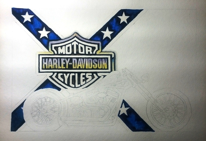Watercolor HARLEY DAVIDSON (A3 size) - My, Watercolor, Painting, Painting, Motorcycles, Auto, , Artist, Longpost, Moto