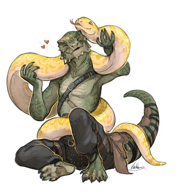 Just an Argonian with a friend - Friend, Art, , The Elder Scrolls Online, The elder scrolls, Snake, Argonians