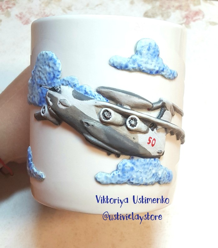 The plane flies not only in the sky A-50 - My, Polymer clay, Creation, Handmade, Кружки, Airplane, A-50