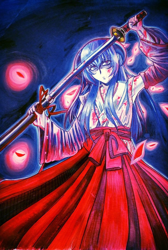 Boku wa Hanyuu tomo shimasu!
 - My, Higurashi no naku koro ni, Anime, Hanyuu, Watercolor, Drawing, Sword