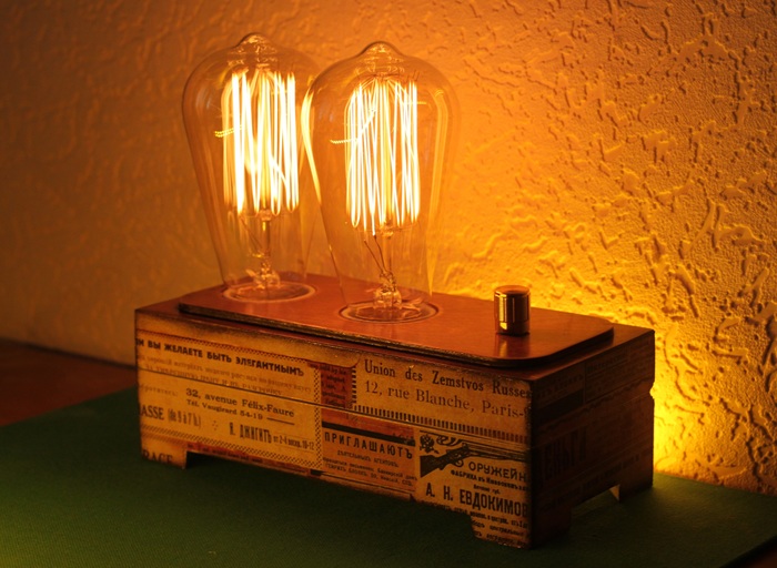 Night light for 2 edison lamps - My, Night light, Edison's lamp, Dimmer, With your own hands, Presents, Longpost