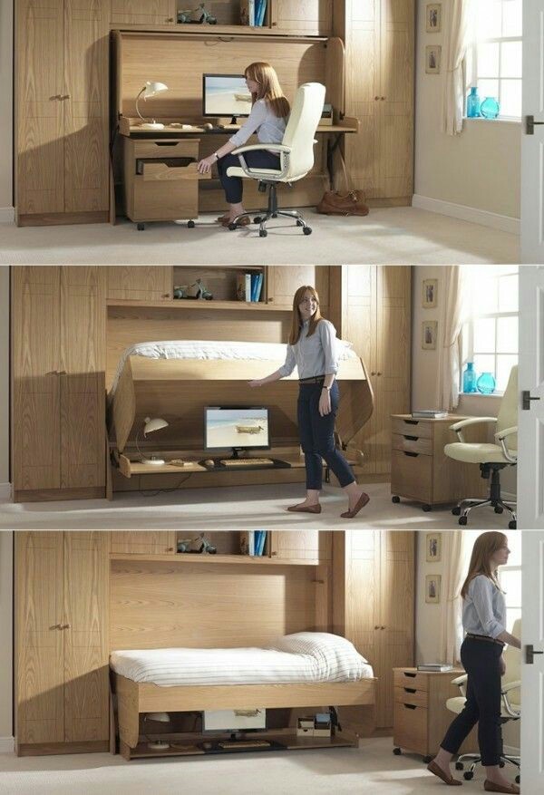 Folding bed in a small apartment - Pinterest, Interior, Furniture, , Longpost