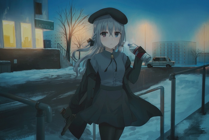 Anime Art #34 - Anime art, Anime, Chan, Russia, Pharmacy, The street, Lamp, Milk