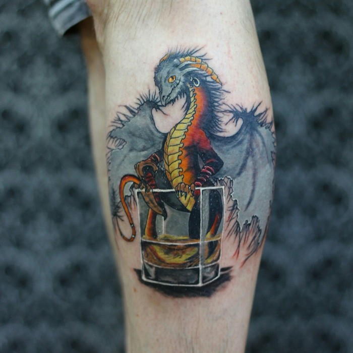 dragon and whiskey tattoo - My, Tattoo, , The Dragon, , , , Art, Whiskey