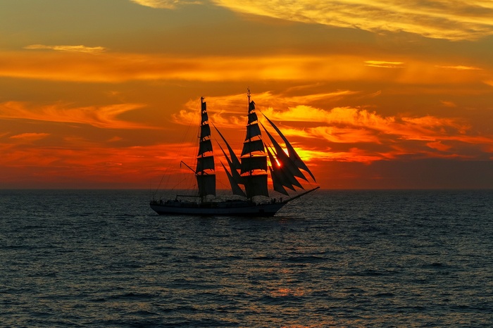 Sailboat Fryderyk Chopin in The Tall Ship Races - My, Sailboat, Sea, Sunset