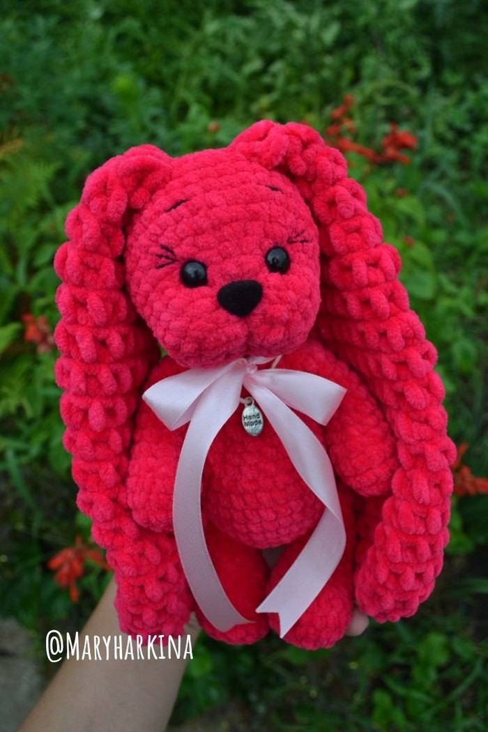 crimson hare - My, Crochet, Hare, Needlework without process, Longpost