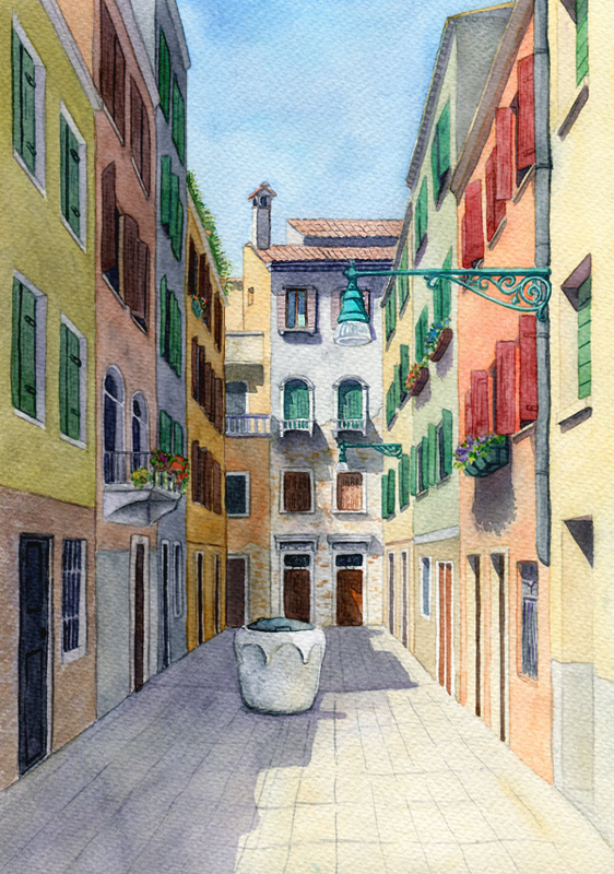 Venetian street - My, Watercolor, Painting, Architecture, Venice, Drawing, The street, Italy, Europe