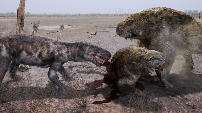 Inostrancevia and Karpinsky's Scutosaurus - My, Zbrush, 3DS max, Photomanipulation, , , Permian period