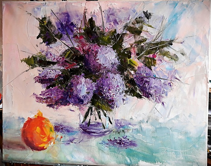 My art post - My, Painting, Painting, Palette knife, Lilac, Needlework without process