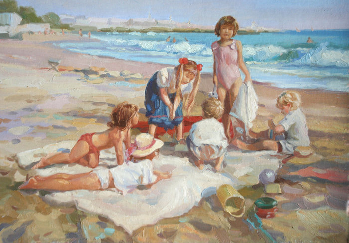 Joys of summer - Landscape, Joy, Summer, Drawing, Sea, Children, Longpost