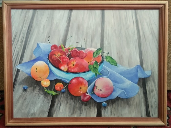 Still life with fruit - My, Painting, Acrylic, Glass