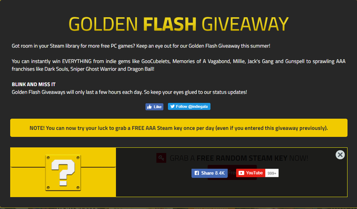Random Golden Flash Giveaway | 20- . Steam , Indiegala