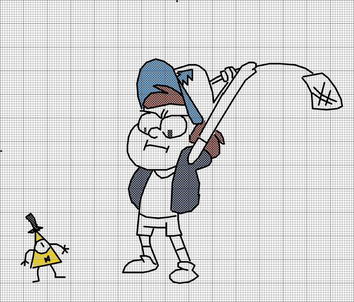 The scheme for embroidery Dipper and Bill - My, Bill cipher, Gravity falls, Dipper, Cross-stitch, Scheme, Longpost, Dipper pines