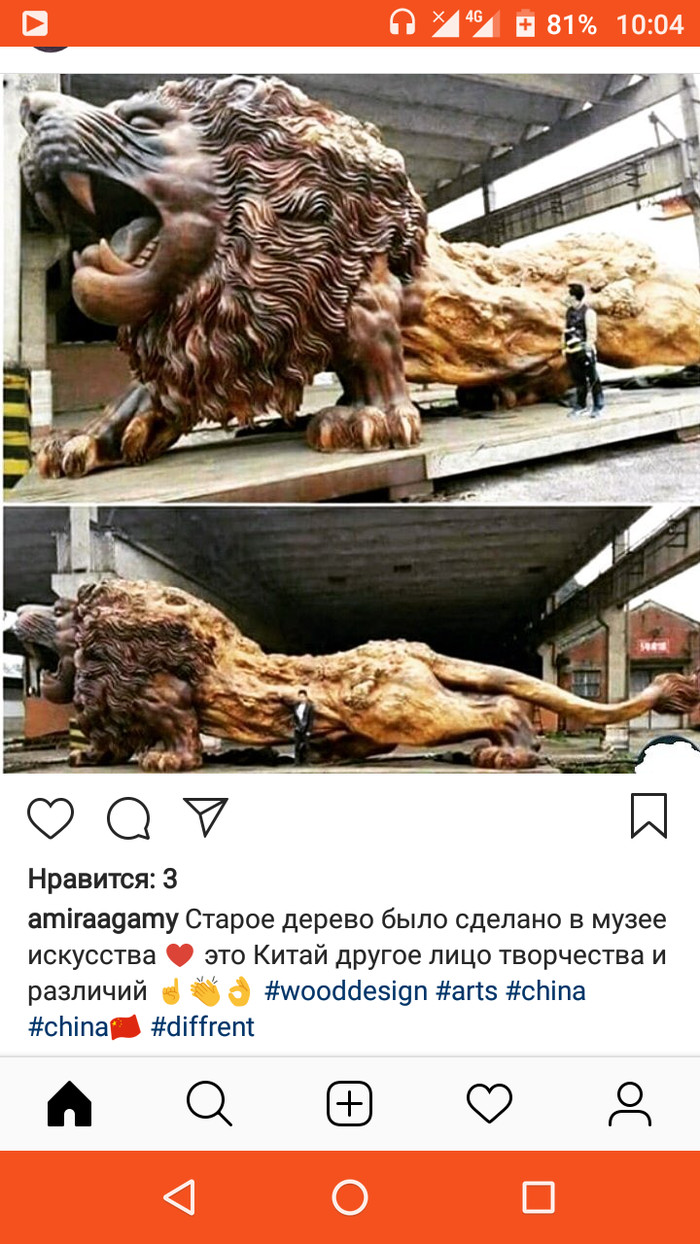 Умеют! - Деревянная скульптура, Лев, Великолепно, Instagram, Скриншот