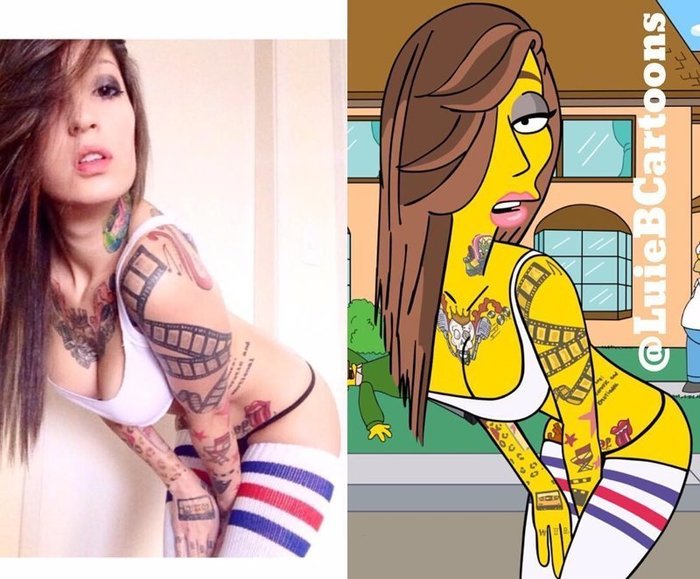 Дизайнер превращает обычных людей в героев мультсериала "Симпсоны" девушки, симпсоны, рисунок, длиннопост