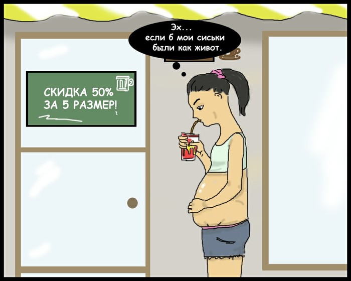 A Japanese cafe has announced that it will make a discount on breast size. - My, Joke, Humor, Comics, Longpost