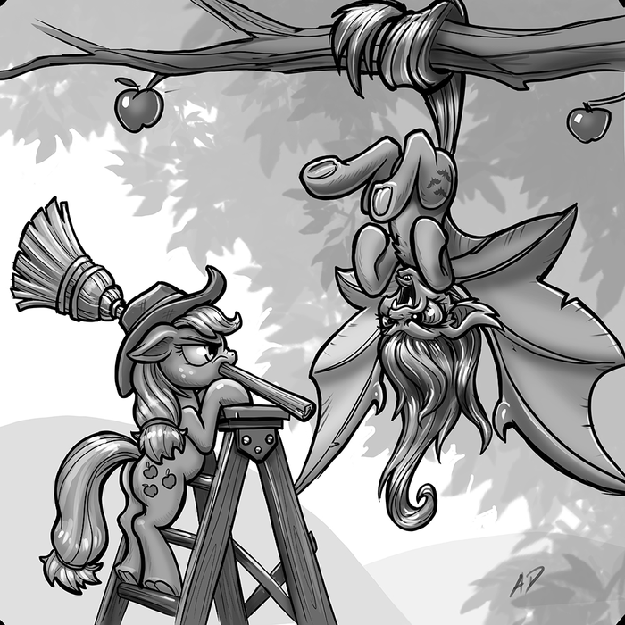 Apple Thief! Applejack, Fluttershy, Flutterbat, Batpony, Ponyart, My Little Pony