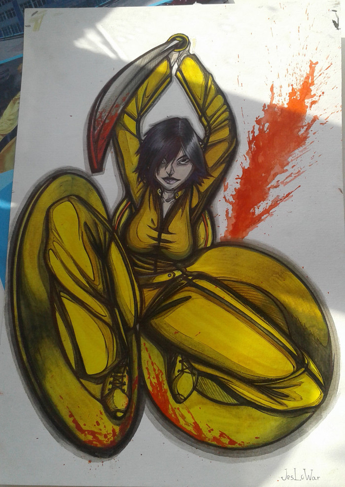 Bloody Tomago - My, Watercolor, Beatrix Kiddo, Kill Bill, Crossover, City of heroes, , Drawing, Blood, Crossover, Gogo Tomago